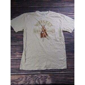 American Highway Adult XL Beige T Shirt Whiksey Drink Woman Country Cowgirl